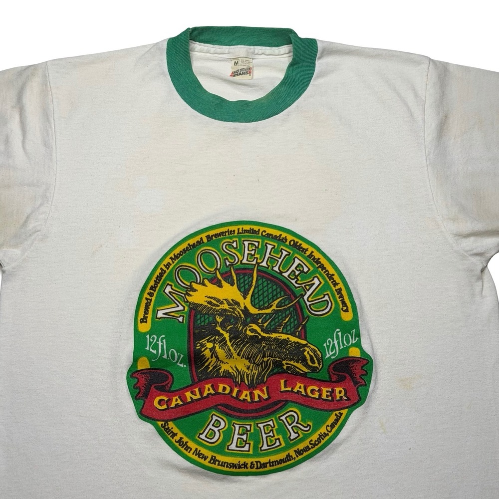 Vintage 80s Moosehead Lager Canadian Beer x St Patrick's Day ringer shirt‎